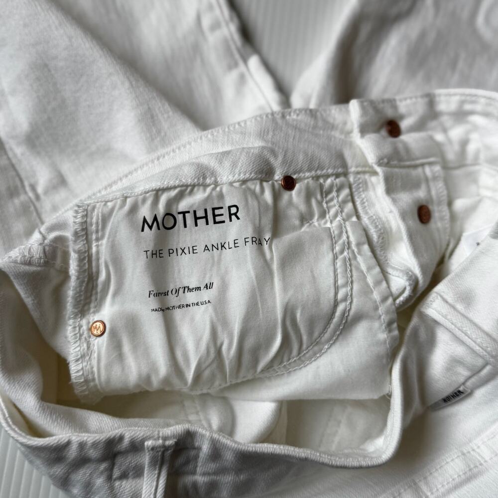 MOTHER Pixie Ankle Fray Skinny Jeans 28 White Button Fly Frayed Hem Clean Girl - Picture 6 of 16